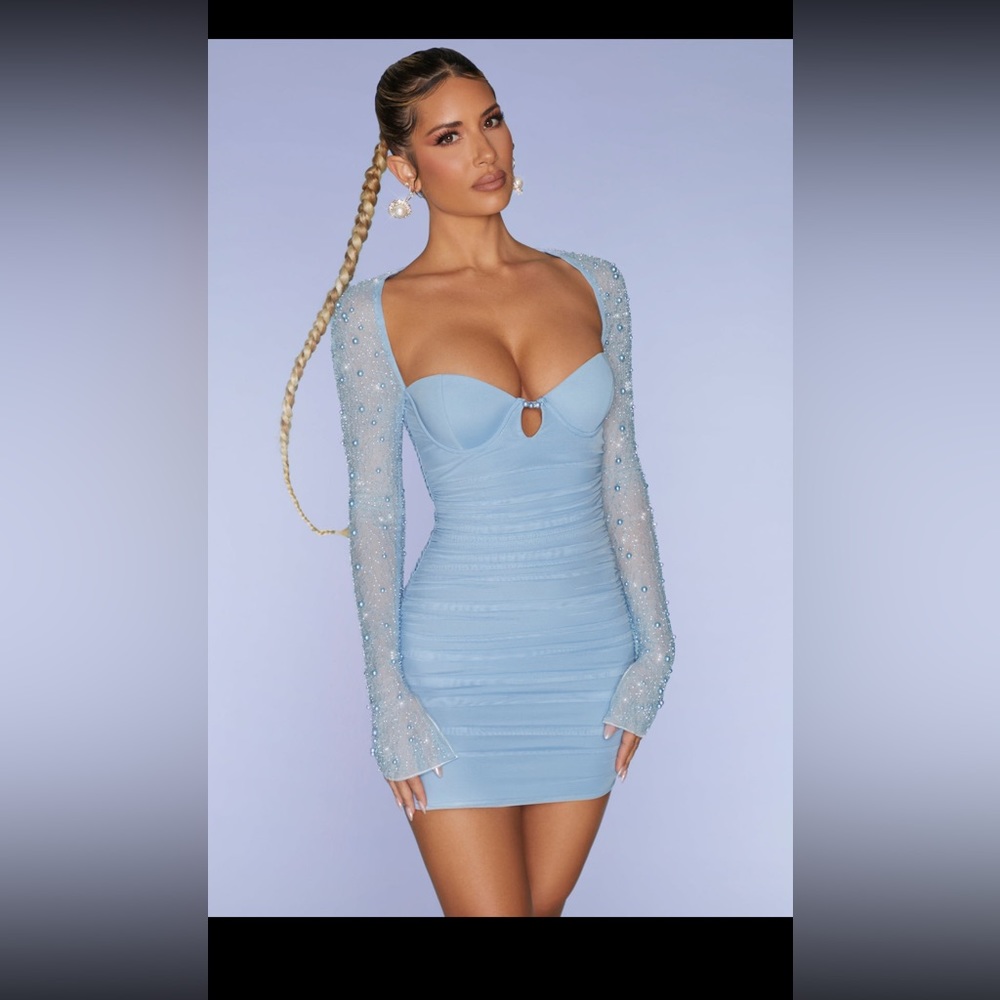 St. German Embellished Long Sleeve mini dress in Blue Oh polly